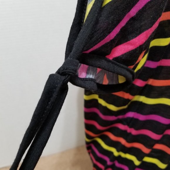 Mix & Co. top Medium NWT striped tie cuffs cold shoulder ruched neck elastic hem - Picture 5 of 11